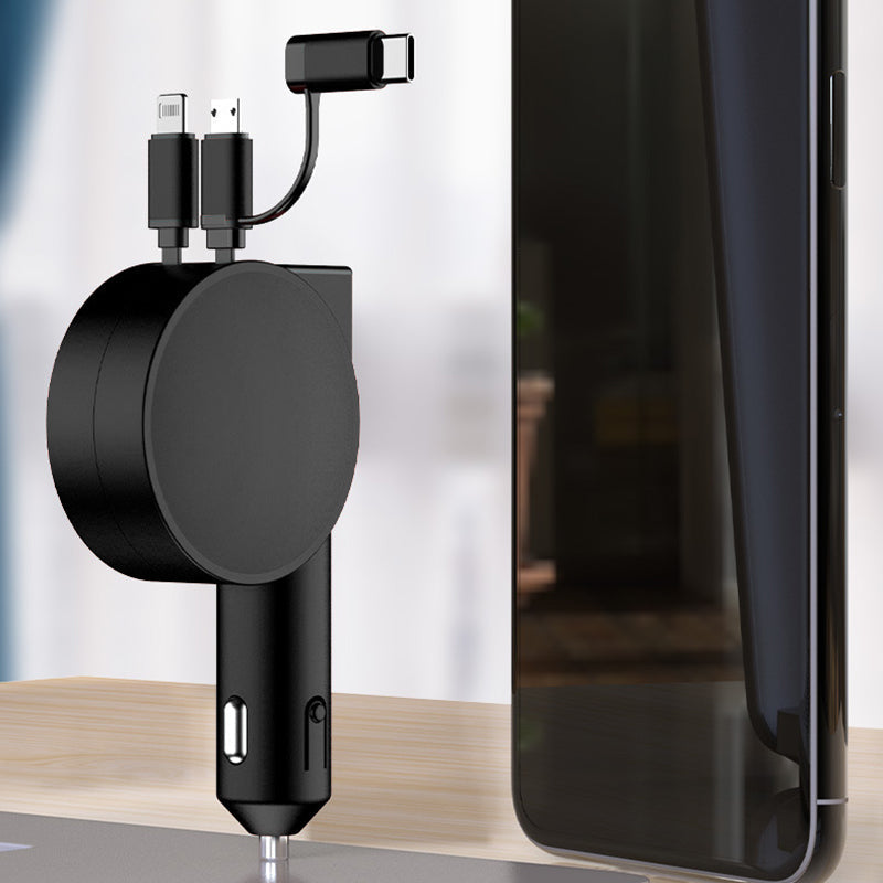Adaptateur de charge rapide rétractable 3-en-1 pour voiture