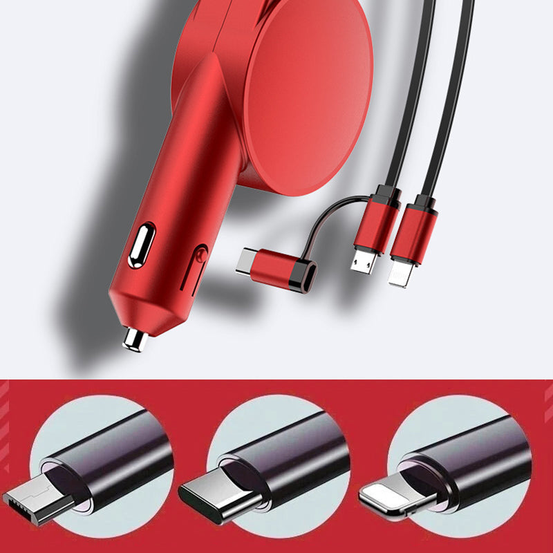 Adaptateur de charge rapide rétractable 3-en-1 pour voiture