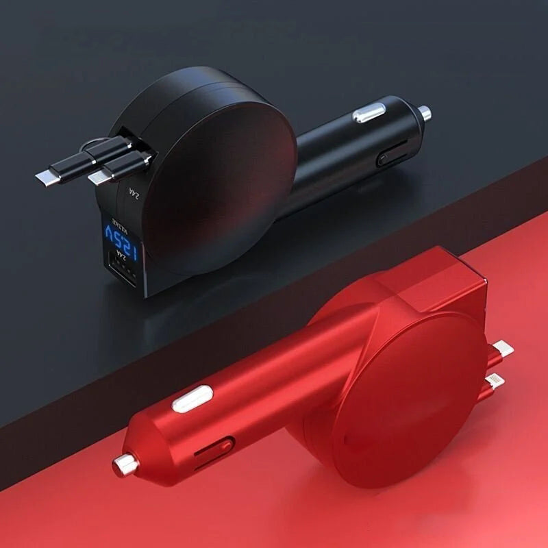 Adaptateur de charge rapide rétractable 3-en-1 pour voiture