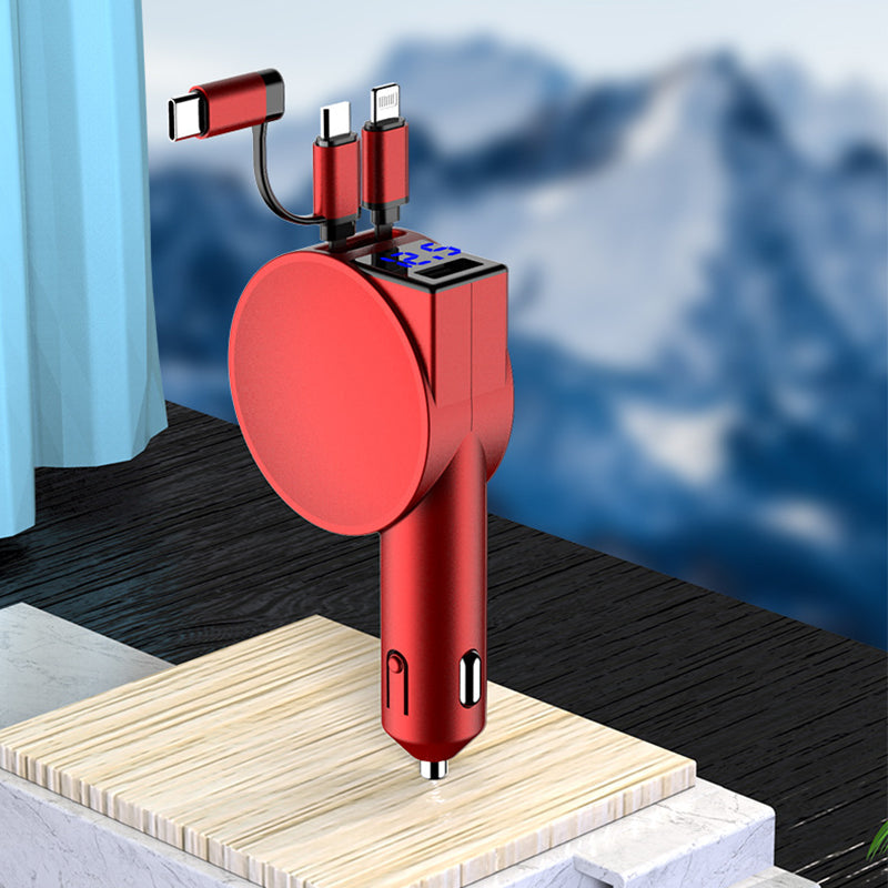 Adaptateur de charge rapide rétractable 3-en-1 pour voiture