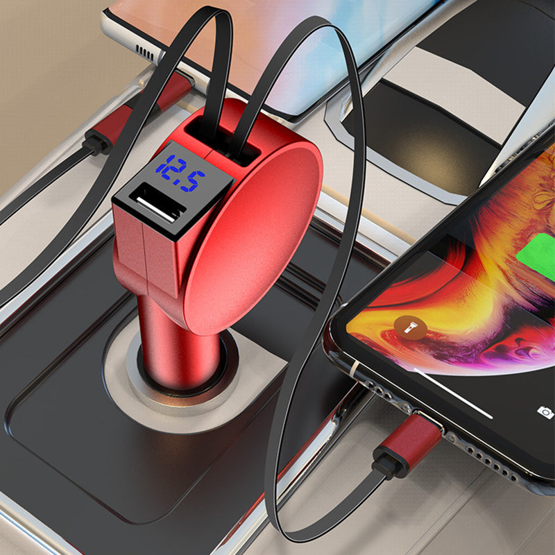 Adaptateur de charge rapide rétractable 3-en-1 pour voiture