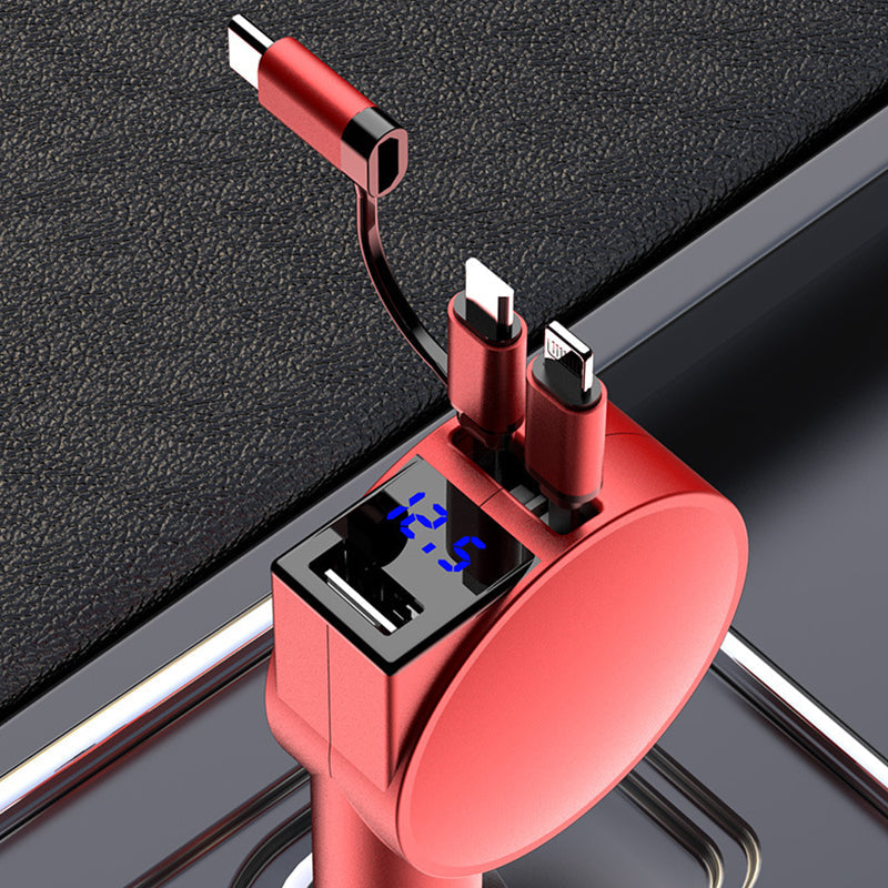 Adaptateur de charge rapide rétractable 3-en-1 pour voiture